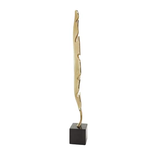 33" Gold Aluminum Bird Feather Sculpture with Black Marble Base